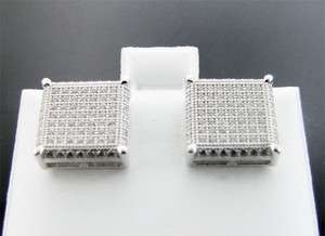 925 Sterling Silver Square Hoop White CZ Earrings 10mm Wide  