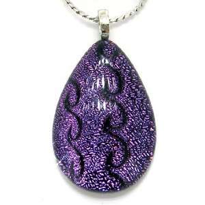 Attractive Teardrop Fuschia with Black Waves Dichroic Fused Glass 