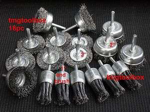 18PC 2 METEL WIRE WHEEL CUP BRUSH CRIMPED, 1 KNOTTED END BRUSH 1/4 