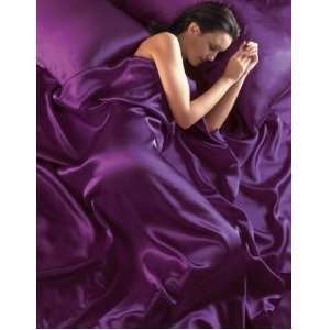Pieces Soft Reversible Satin Solid Purple Duvet Cover , Fitted Sheet 