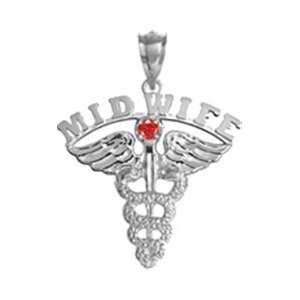  NursingPin   Midwife Pendant with Ruby in Sterling Silver 