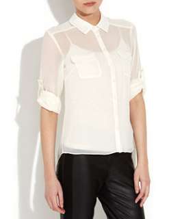 Winter White (Cream) White Sheer 3/4 Length Sleeve Shirt  254193112 