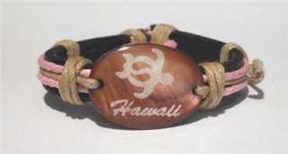 Hawaiian Jewelry Surfer Leather Honu Shell Bracelet Pin  