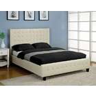 Acme Off white leather like vinyl upholstered Queen size bed frame 