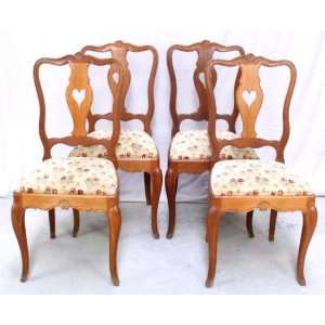 Vintage French Country Heart Shape Set 4 Oak Chairs:  Home 