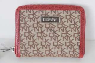 NEW AUTHENTIC DKNY Red Leather Trim Signature Clutch ZIP Wallet with 