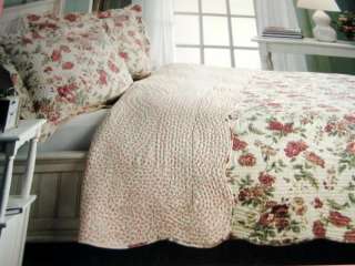 Cottage PINK ROSES Cotton REVERSIBLE to ROSEUDS Full/Queen Quilt/Shams 
