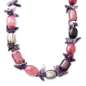   Silver Purple Grey & Botswana Agate & Amethyst Necklace: Jewelry