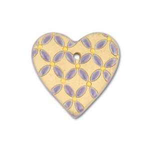  Stoneware Large Purple and Yellow Flowers Heart Pendant 