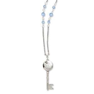   Silver tone Blue Crystal Key Locket 22in Necklace/Mixed Metal Jewelry