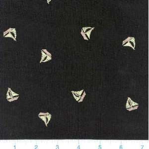  48 Wide Embroidered Linen Blend Sailboats Black Fabric 