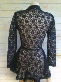 Vintage Lace Top Cut out Black Lace Cardigan Blazer Beautiful!  