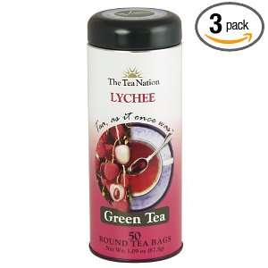 The Tea Nation Round Green Tea Bags, Lychee, 50 Count (Pack of 3 