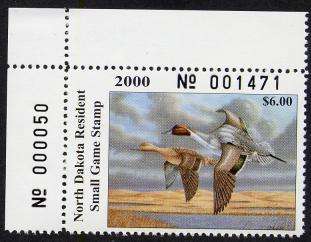 2000 North Dakota Duck Stamp plate single Pintails  