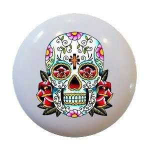  Sugar Skull Flower Ceramic Knobs Pulls Kitchen Drawer 