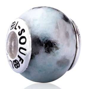 Soufeel Light Blue with Black Gemstone Sterling Silver Murano Glass 