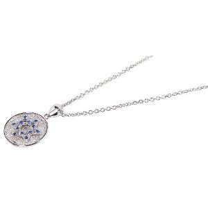  Star Of David On Round Pendant Necklace With Cubic Zerconia Stones 