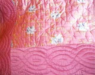 Vintage 1950s Hand Stitched Hand Tied Quilt Blue Roses   