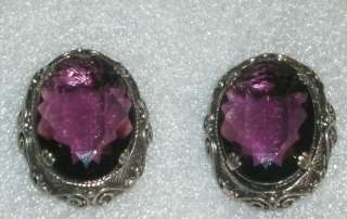   earrings   fancy setting   Large Unfoiled Stone   Vintage clip on