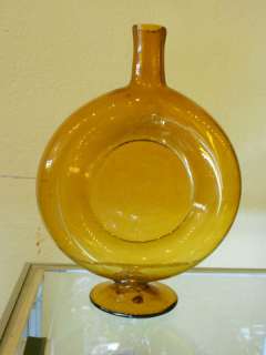 Huge donut hole vase decanter blenko yellow look 50s  