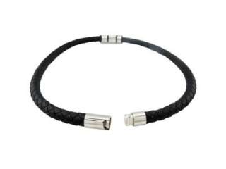 Men Black Genuine Leather Stainless Steel Necklace SN01  