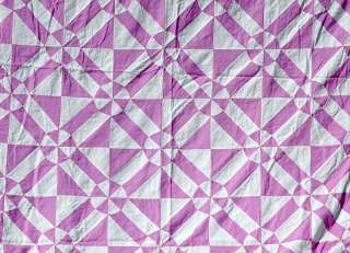 ANTIQUE VIOLET & WHITE SQUARE AND COMPASS QUILT TOP  