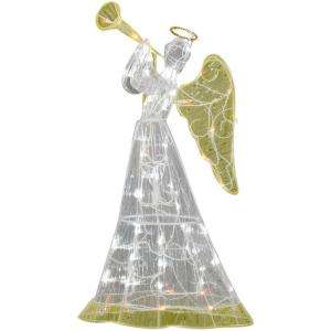   Lighted Ice Sculpture Angel with Golden Wings Blowing a Gold Trumpet