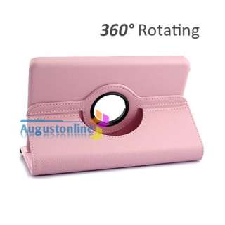 Pink 360 Rotating Leather Case Cover w/Stand for  Kindle Fire 7 