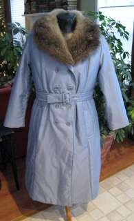 Wmns Vintage Bromleigh Blue Faux Fur Collar Coat Sz 16  