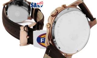 Fossil FS4648 grant brown leather rose gold tone case gunmetal dial 