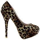 NEW Womens Ladies Leopard Suede Print High Heel Platform Court Shoe