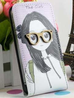 3D Glasses Girl Leather Case Cover Skin for iPhone 4 4S  