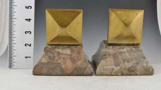 Pyramid Marble Inkwells Brass Hinged Lid Early 1900s  