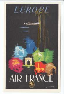 Vintage Maurus Air France 1950s Poster Europe Postcard  