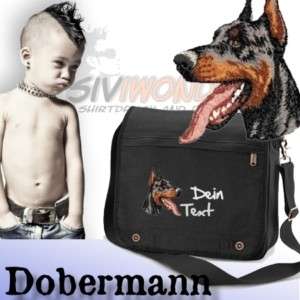 Tasche Canvas Dobermann kupiert Stickerei Hunde  