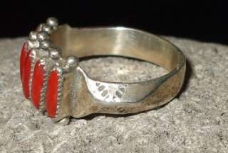 Old Pawn Vintage Navajo Red Coral and Sterling Ring Signed PALOMA sz 