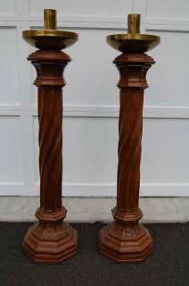 Old Wood Carved Candlesticks + Altar Height + chalice  