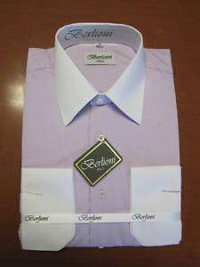 Lavender White 2 tone French cuffs mens Dress Shirt New  