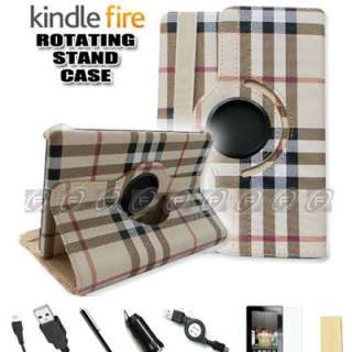 Kindle Fire Flower Style PU Leather Case/Car Charger/USB Cable 