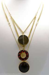Marie Osmonds Three Circle Design Necklace red golden  