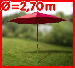 918679 Holz  Sonnenschirm Bordeaux   Rot Gartenschirm Schirm 2,70m 