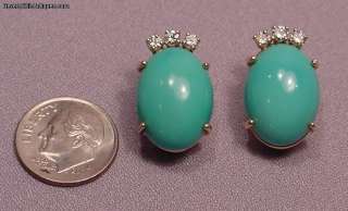 Superb Vintage Turquoise Diamonds 14k Gold Earrings  