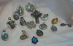 lot of religious medals crosses silver stainless metal  