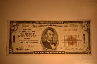 Fort Wayne, IN   $5 1929 Ty. 1 Old First NB & TC Ch. # 3285 Extremely 