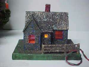 Large Old LIGHTED Christmas Garden Blue House  