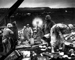 Marines Shell Japanese Positions, Iwo Jima   WWII Photo  