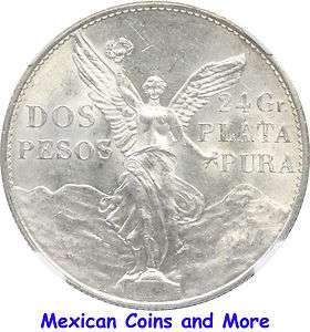 Mexico 2 Pesos Mo 1921, NGC MS63. Independence Centennial, BU.  