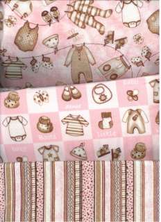 Fabric Pink Brown Baby Village Prints Quilt Cotton BTY  