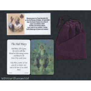   Holographic Rosary Holy Card Pope Benedict XVI Blessed with Velour Bag
