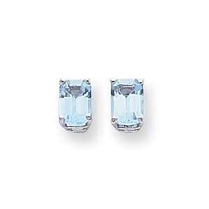   White Gold 7x5mm Emerald Cut Blue Topaz Earrings   JewelryWeb Jewelry